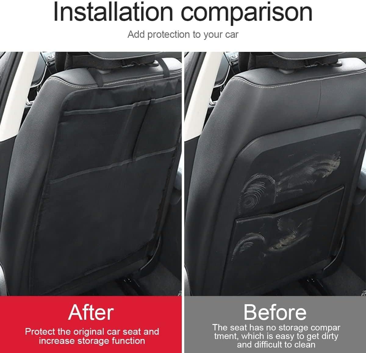 Heavy Duty Kick Mat for Car, 2 Pack Car Seat Back Protectors, Upgraded Waterproof Fabric, Car Back Seat Cover for Kids, Pets with 3 Reinforced Mesh Storage Pockets