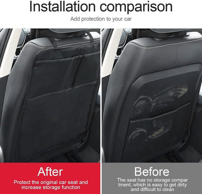 Heavy Duty Kick Mat for Car, 2 Pack Car Seat Back Protectors, Upgraded Waterproof Fabric, Car Back Seat Cover for Kids, Pets with 3 Reinforced Mesh Storage Pockets