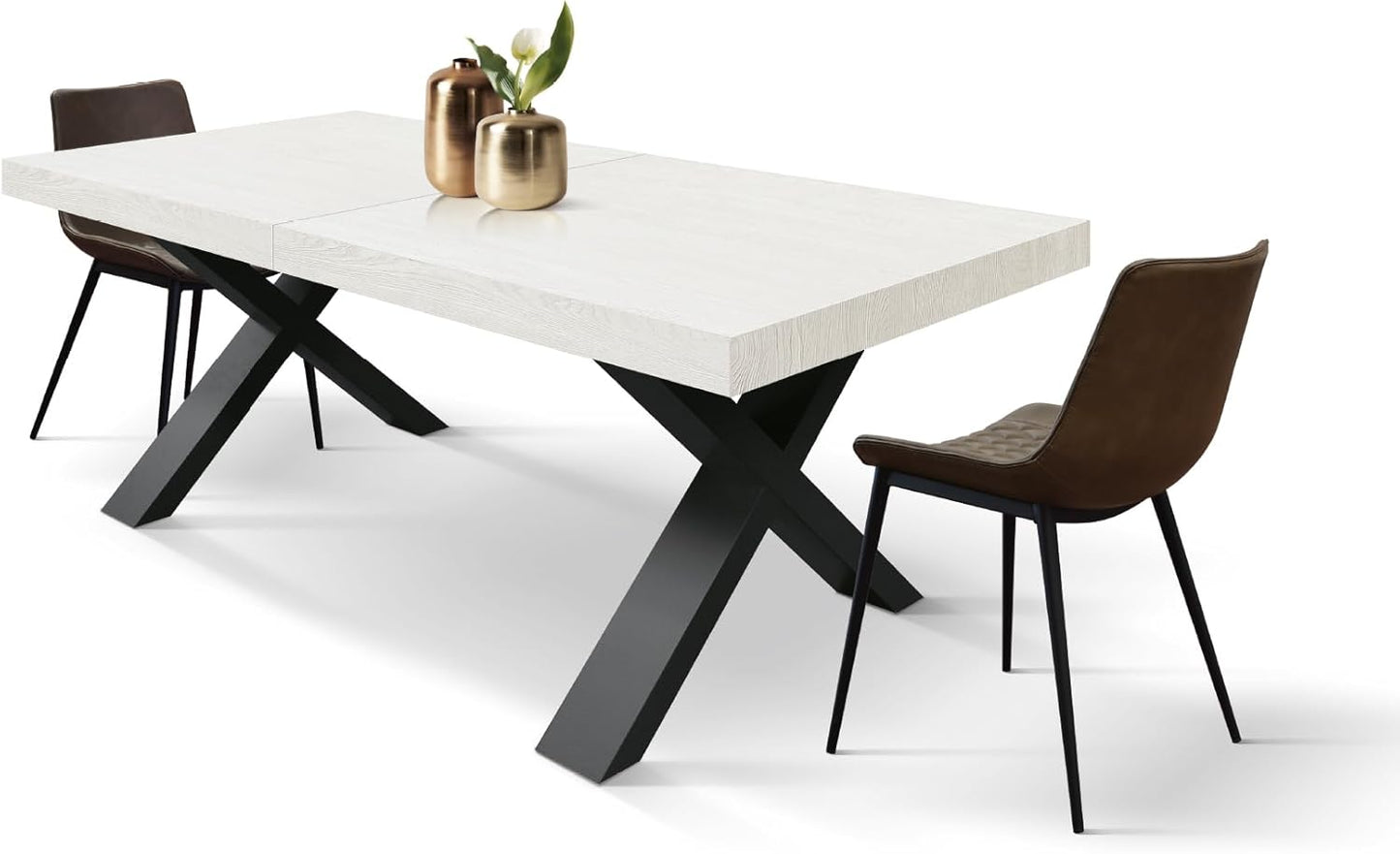 PAZZO DESIGN Linda Extendable Table, Living Room Table, Kitchen Table, Cross Legs X Black, Made in Italy, Ash White, 180 x 90 x 76 cm - id_1982-N