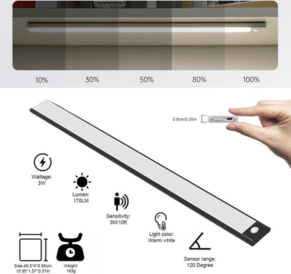 Smart Motion Sensor LED 3.0 New & Upgraded Version, Tiverio Home Motion Sensor Lights, Punch-Free Magnetic Mount Under Cabinet Lighting, Wireless Light for Closet, Kitchen, Hallway (Black, 30 cm