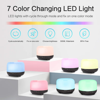 Diffusers for Essential Oils - Essential Oil Diffusers with Remote Control, 500ml Waterless Auto-Off 4 Timers 7Color Light Cool Mist Air Humidifier for Home Bedroom Office Plants Aromatherapy