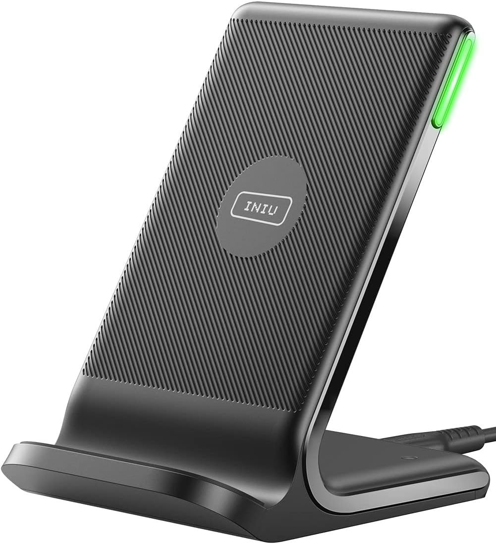 INIU Wireless Charger, 15W Qi-Certified Fast Charging Station, Wireless Charging Stock with Sleep-Friendly Adaptive Light Compatible with iPhone 16 15 Pro Max Samsung Galaxy S25 S24 Ultra Google Pixel