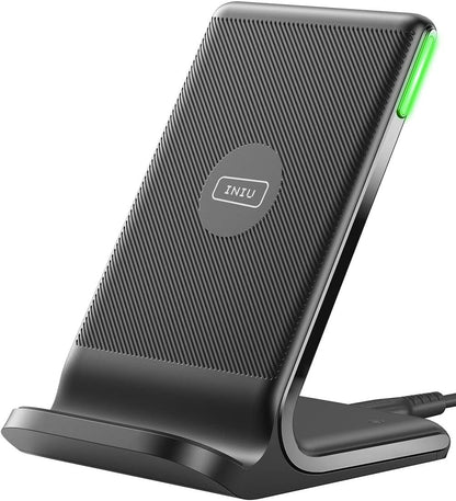 INIU Wireless Charger, 15W Qi-Certified Fast Charging Station, Wireless Charging Stock with Sleep-Friendly Adaptive Light Compatible with iPhone 16 15 Pro Max Samsung Galaxy S25 S24 Ultra Google Pixel