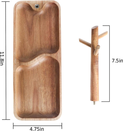 Acacia Wood Key Tray for Entryway Table - Jewelry, Ring, Phone, Bracelet & Watch Organizer with 3 Hanging Stands - Modern Catchall Tray for Home Organization