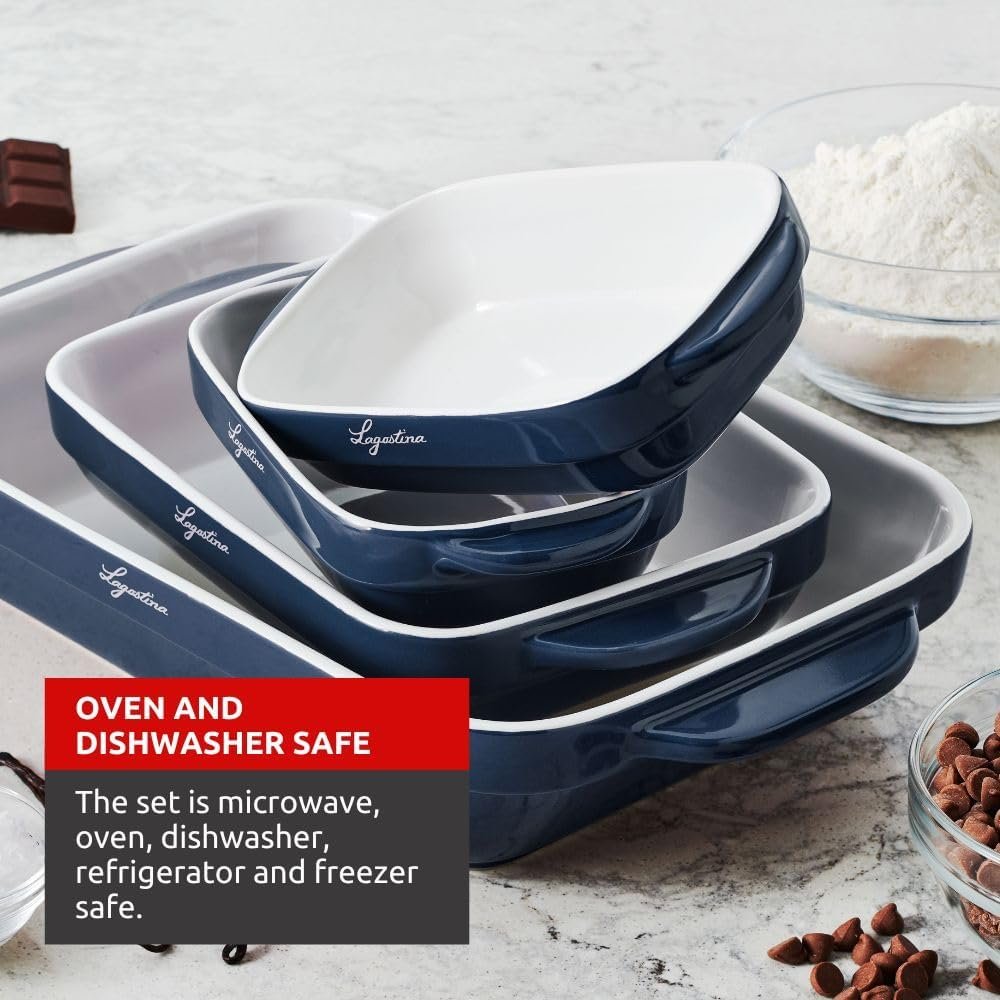 Lagostina Ceramic 4 Piece bakeware Set for The Everyday Baker, for Microwave, Oven, Dishwasher, Refrigerator/Freezer Safe, Blue
