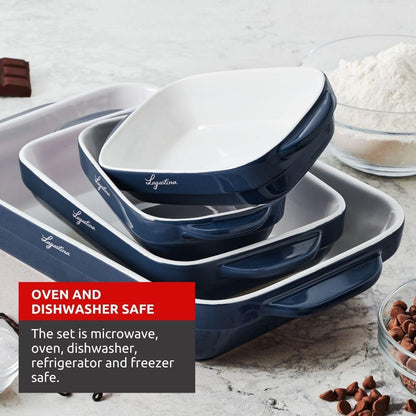 Lagostina Ceramic 4 Piece bakeware Set for The Everyday Baker, for Microwave, Oven, Dishwasher, Refrigerator/Freezer Safe, Blue