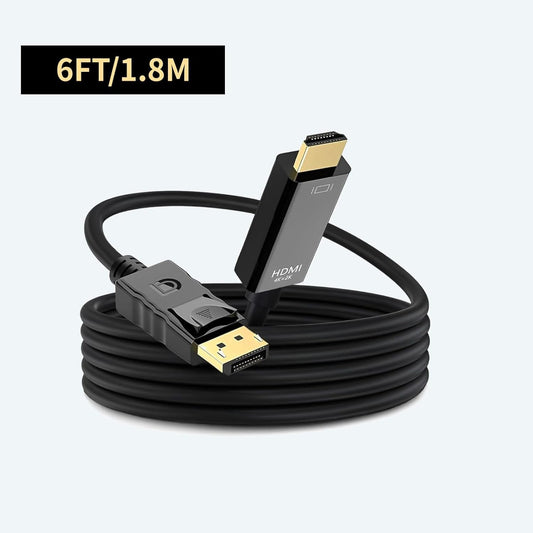 6Ft 4K DisplayPort to HDMI Cable Adapter, DP to HDMI Male Video UHD 4K@30Hz/2K@60Hz/1080P@120Hz DP to HDTV Uni-Directional Cord for Projector, Desktop, Dell, AMD, NVIDIA, Lenovo, ThinkPad