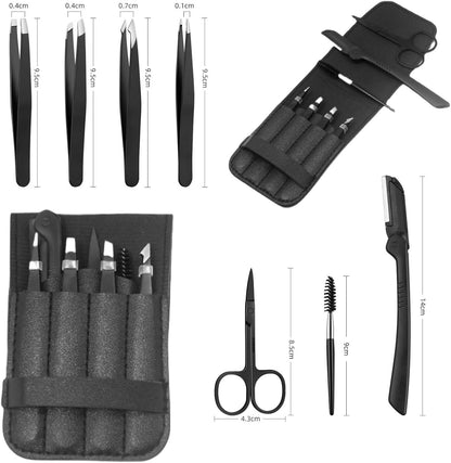 LONGCHANX Professional Eyebrow Grooming Kit for Men and Women, 7-Piece Eyebrow Trimming Kit Professional Eyebrow Grooming Set Stainless Steel Eyebrow Shaping Tools with Storage Bag