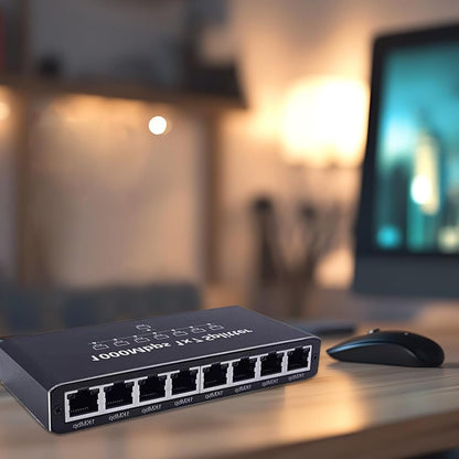 Network Hub,8-Port Network Extension | 1000Mbps High Speed Plug and Play Adapter, Portable Extender, Desktop or Wall Mount