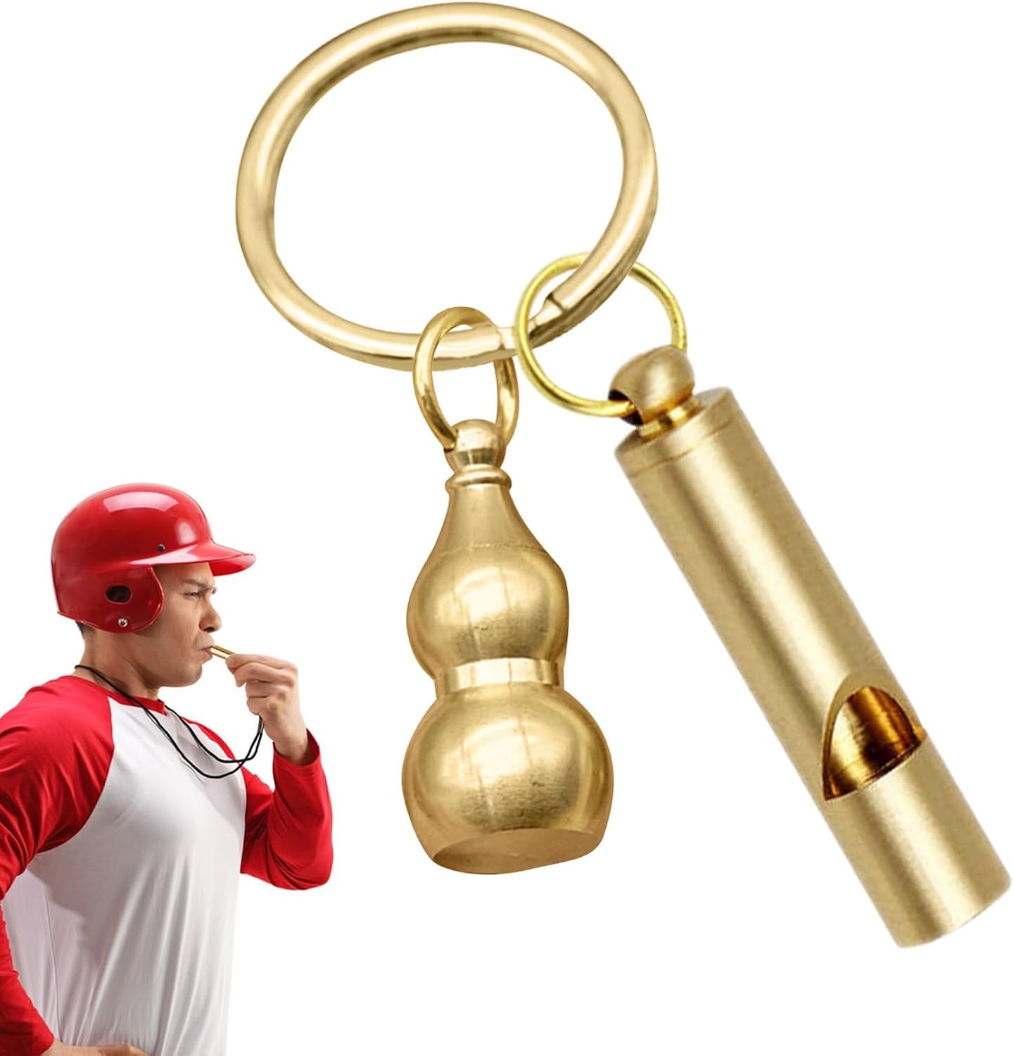 Outdoor Survival Whistle - Gold Brass Loud Coaching Whistle - Auspicious Car Keychains Pendant, Portable Training Supplies for Sports