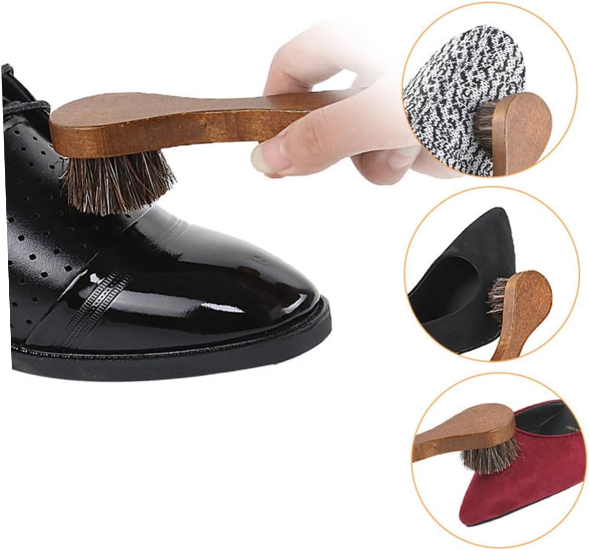 3pcs Wooden Long Handle Horse Hair Shoe Polishing Brushes Essential Cleaning Brushes for Men and Women Footwear Care/2946