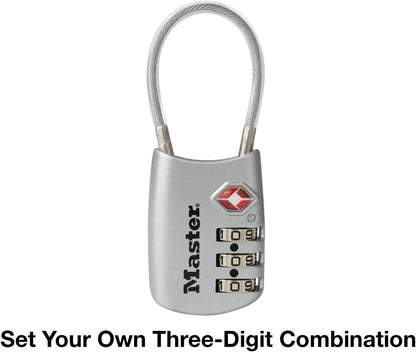 Master Lock TSA Accepted Combination Flex Cable Lock, Keyless with 3 Dial Combination Security, for Baggage, Backpack, Suitcase Lock, Travel Security and Luggage Protection