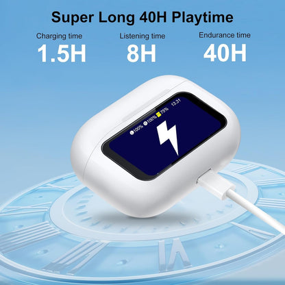 Smart Earphones with Touchscreen, Touch Screen Earbuds, 13 Functions Wireless Headphones Bluetooth 5.4, Touch Buds with LED Screen, ANC/ENC Noise Cancelling, 40H Playtime, for iOS Android, White