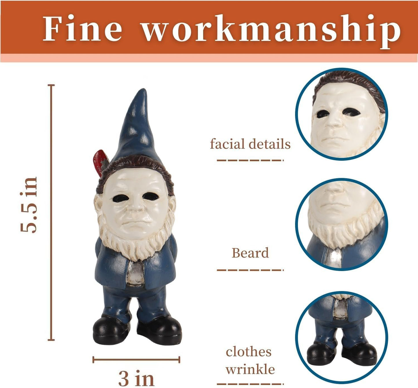 SPINNDO Blue Halloween Horror Movie Gnome Statue Resin - 5" Tall - Perfect for Home Decor