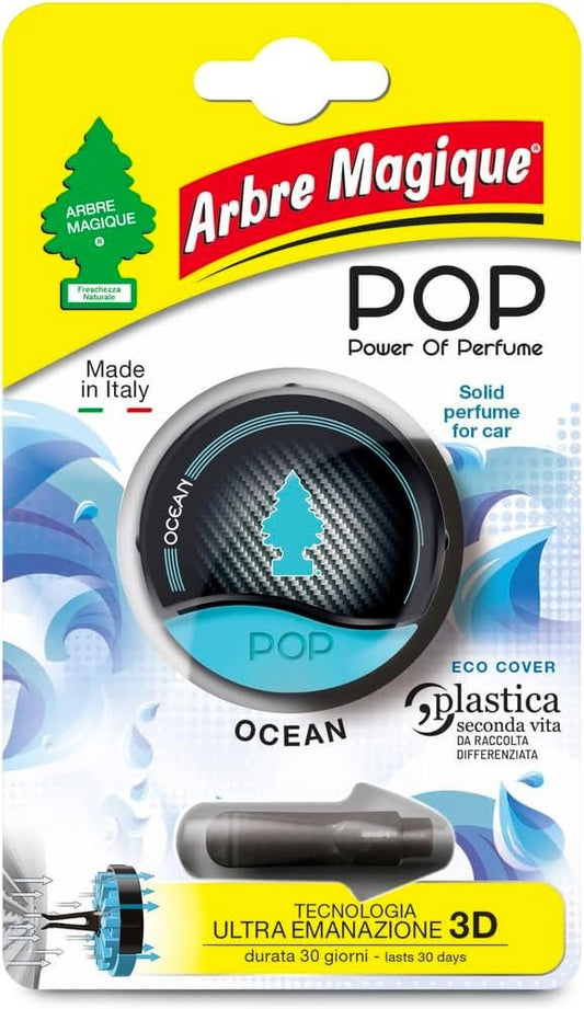Arbre Magique POP Solid Car Air Freshener, Ocean Fragrance, Delicate and Fresh Fragrance, Lasts Up to 30 Days, Italian Design, Pack of 1