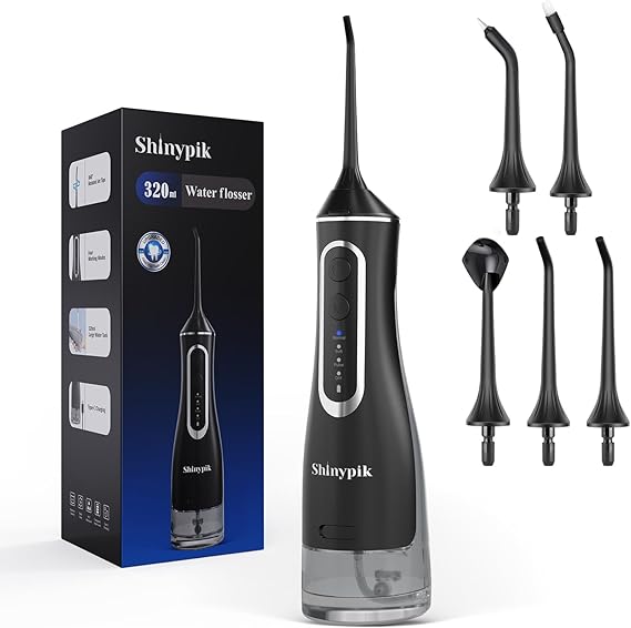 Electric Water Flosser Pick - 320ML Larger Tank 4 Modes Cordless Portable Oral Irrigator,IPX7 Waterproof Dental Flosser,Professional Water Teeth Cleaner Picks for Home Travel (Black)