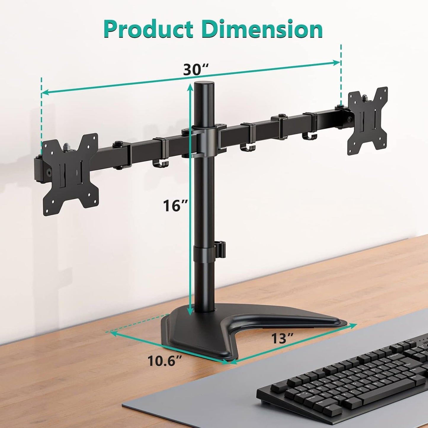 WALI Dual Monitor Stand, Free Standing Desk Mount for 2 Monitors up to 27 inch, 22 lbs. Weight Capacity per Arm, Fully Adjustable with Max VESA 100x100mm (MF002), Black…