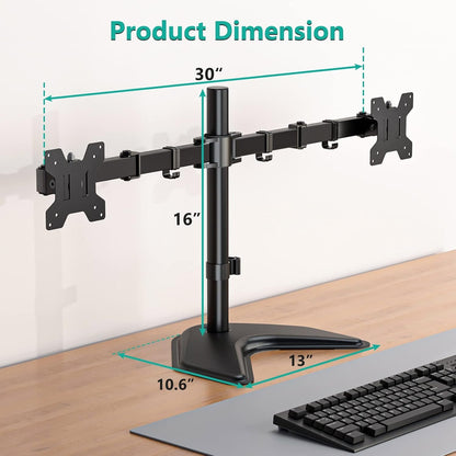WALI Dual Monitor Stand, Free Standing Desk Mount for 2 Monitors up to 27 inch, 22 lbs. Weight Capacity per Arm, Fully Adjustable with Max VESA 100x100mm (MF002), Black…