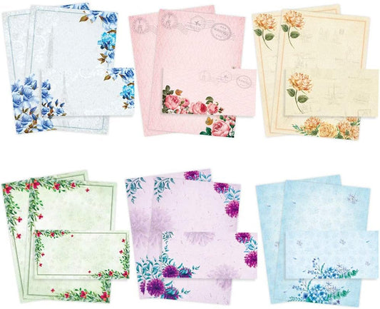Stationary Paper and Envelopes Set, 8.5 x 11 Inch Stationery Set Vintage Floral Letter Writing Paper, 48 Sheets Writing Paper with 24 Envelopes