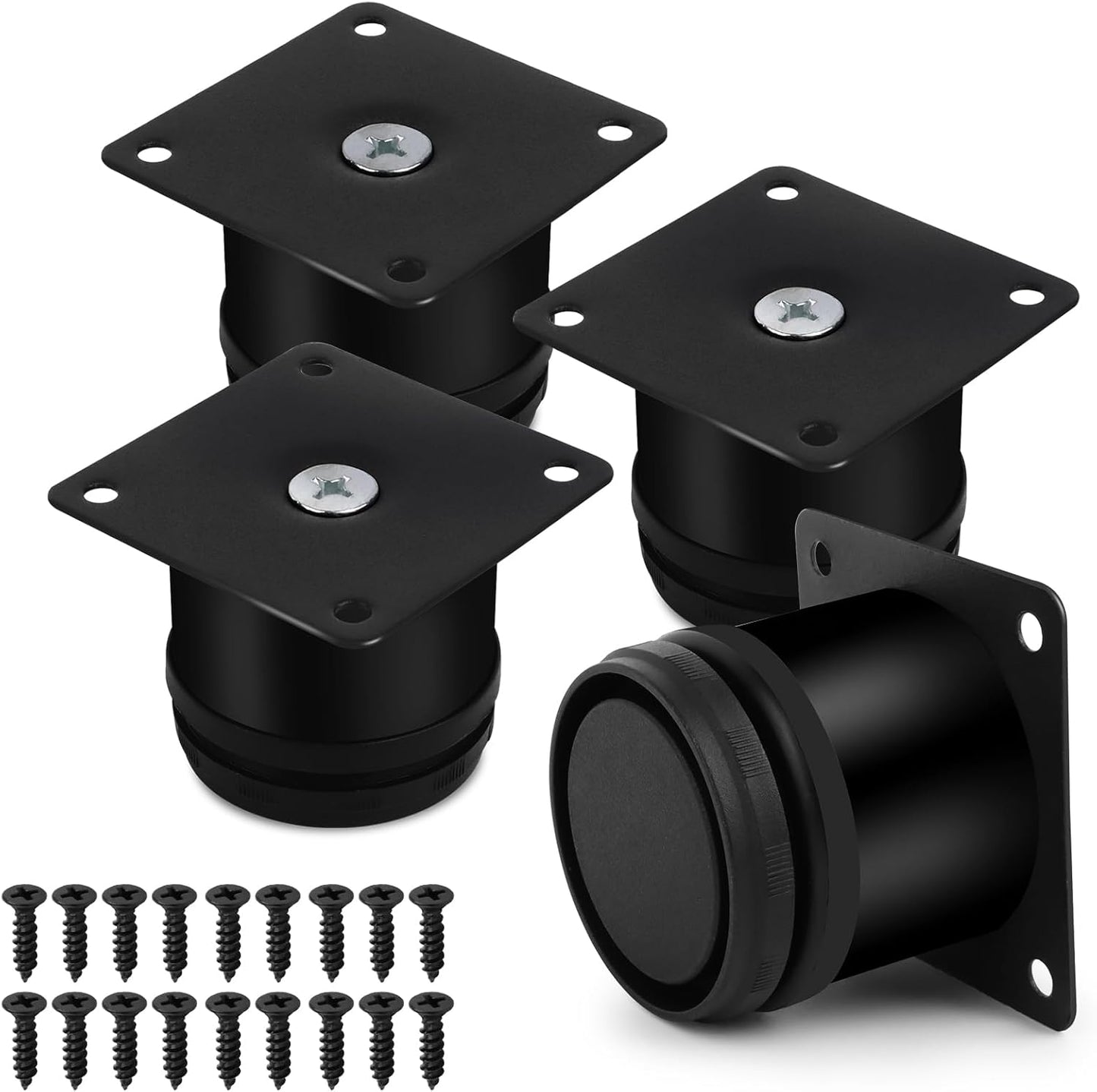 NVIYAM Set of 4 Adjustable Furniture Feet Height 0-15 mm, Universal Bed Feet 50 mm Round, Adjustable Foot for Kitchen, Table, Bed with Screws