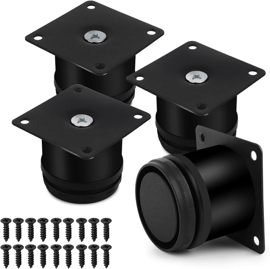 NVIYAM Set of 4 Adjustable Furniture Feet Height 0-15 mm, Universal Bed Feet 50 mm Round, Adjustable Foot for Kitchen, Table, Bed with Screws