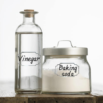 JaoNanl Removable Clear Labels for Jars, Transparent Label Stickers with Silver Border,Waterproof Write-On Kitchen Labels with Markers for Food Container,Storage Bin,Spice Jar,Home Organization,138Pcs