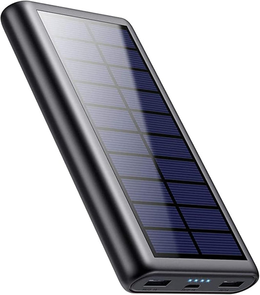 Solar Charger,26800mAh Solar Battery Power Bank Portable Panel Charger with LEDs and 2 USB Output Ports External Battery Pack for Camping Outdoor for Smartphone, Tablet, Android Cellphone Black