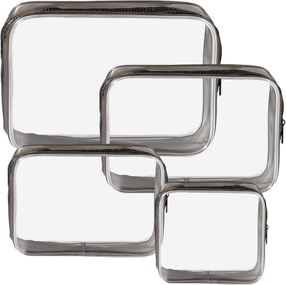 KEYRI 4 Pieces Transparent Toiletry Bags Travel Beauty Case Waterproof TSA Travel Bag Travel Bags Transparent Airplane Travel Kit Makeup Bag for Cosmetics Women Men, Black