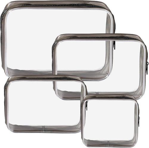 KEYRI 4 Pieces Transparent Toiletry Bags Travel Beauty Case Waterproof TSA Travel Bag Travel Bags Transparent Airplane Travel Kit Makeup Bag for Cosmetics Women Men, Black