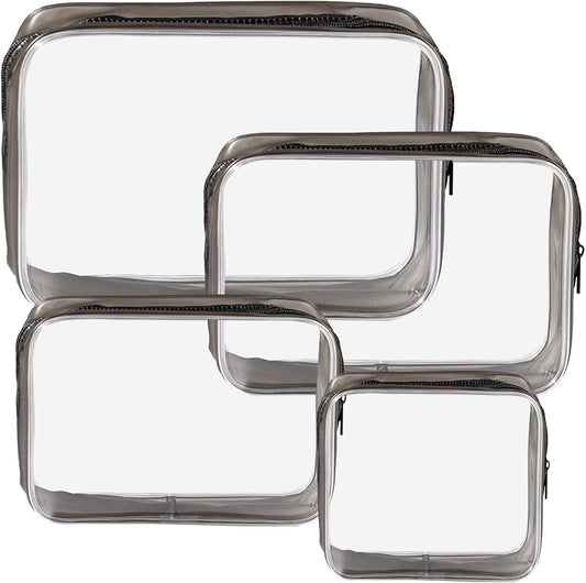 KEYRI 4 Pieces Transparent Toiletry Bags Travel Beauty Case Waterproof TSA Travel Bag Travel Bags Transparent Airplane Travel Kit Makeup Bag for Cosmetics Women Men, Black