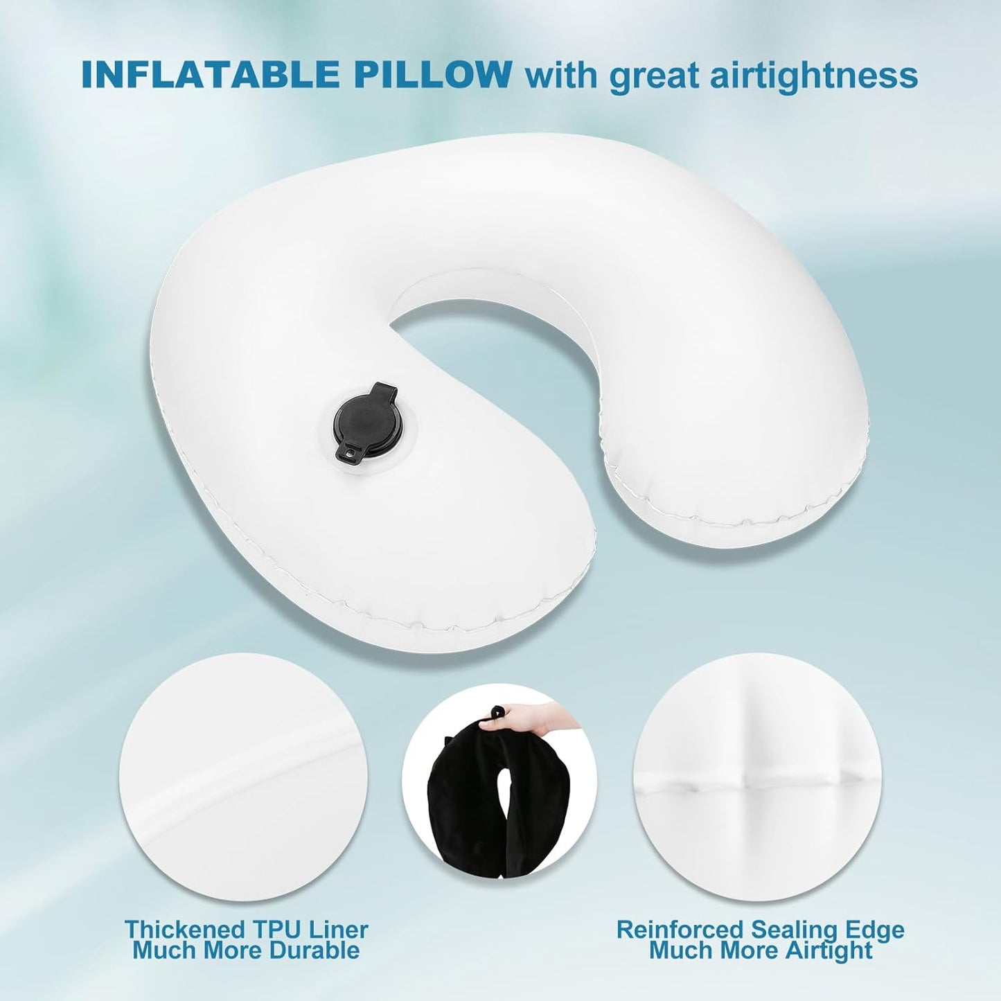 Cirorld Inflatable Travel Neck Pillow, Ultralight and Compact Airplane Pillow, Travel Neck Pillow, Includes Sleeping Mask, Ear Plugs, Carrying Bag
