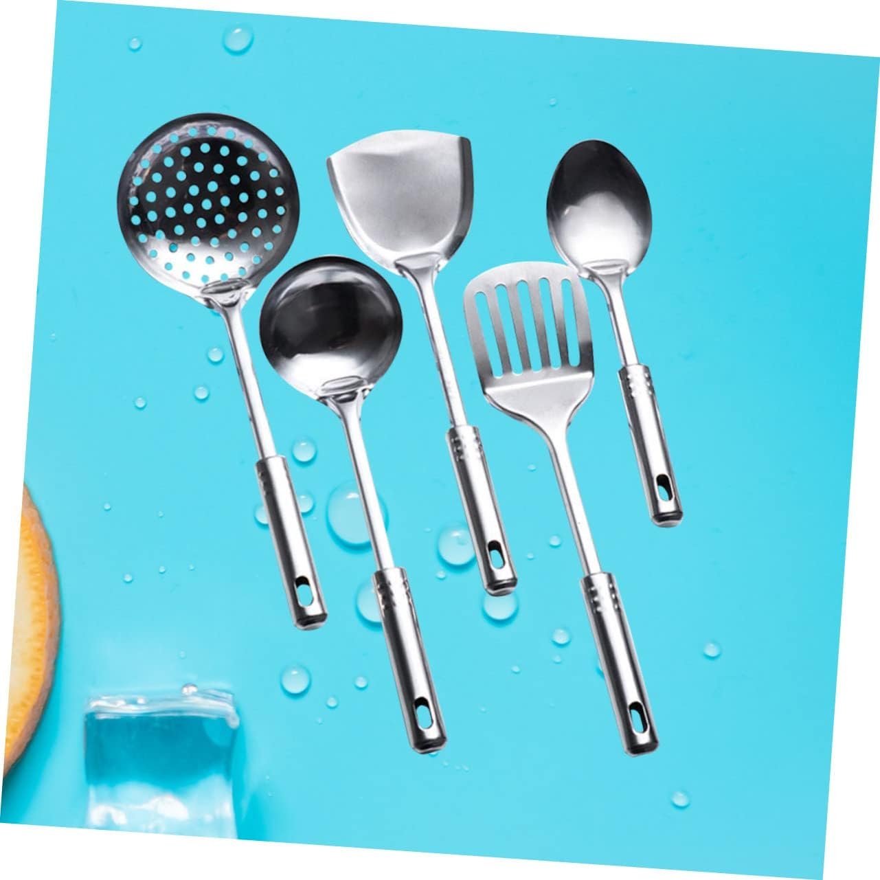 VERDANVERSE 5Pcs Stainless Steel Kitchen Utensil Set Cooking Spoons Spatula Tools Ergonomic Design for for Home Cooking and Food Prep