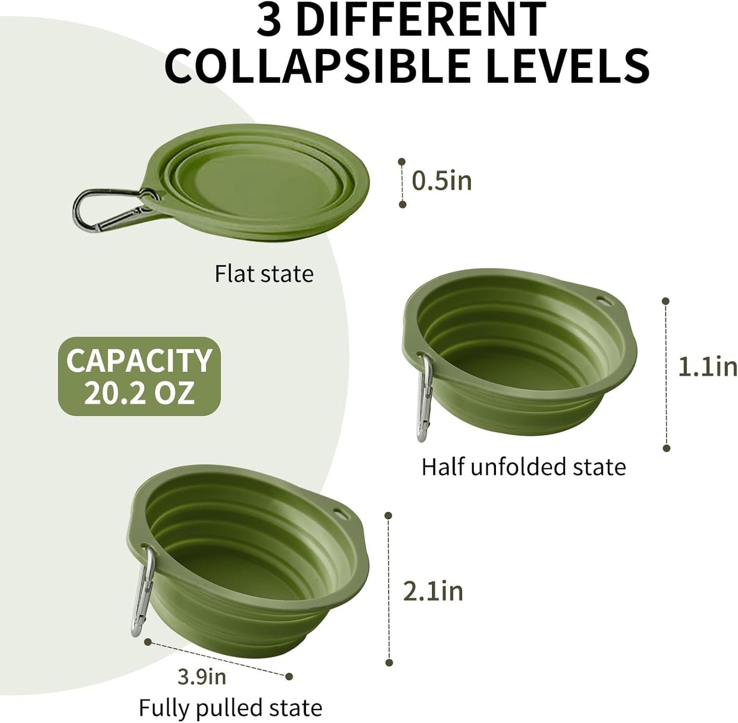 CHICHIPAWS Dog Bowls for Travel, 2-Pack Pet Collapsible Bowls for Cats Dogs, Portable Pet Feeding Watering Dish for Walking Parking Traveling with 2 Carabiners, BPA Free (Green, Large)