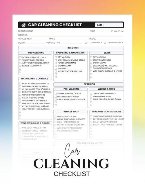 Car Cleaning Checklist: Your Comprehensive Auto Detailing and Vehicle Maintenance Log Book
