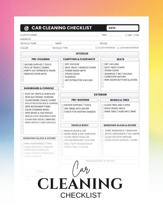 Car Cleaning Checklist: Your Comprehensive Auto Detailing and Vehicle Maintenance Log Book