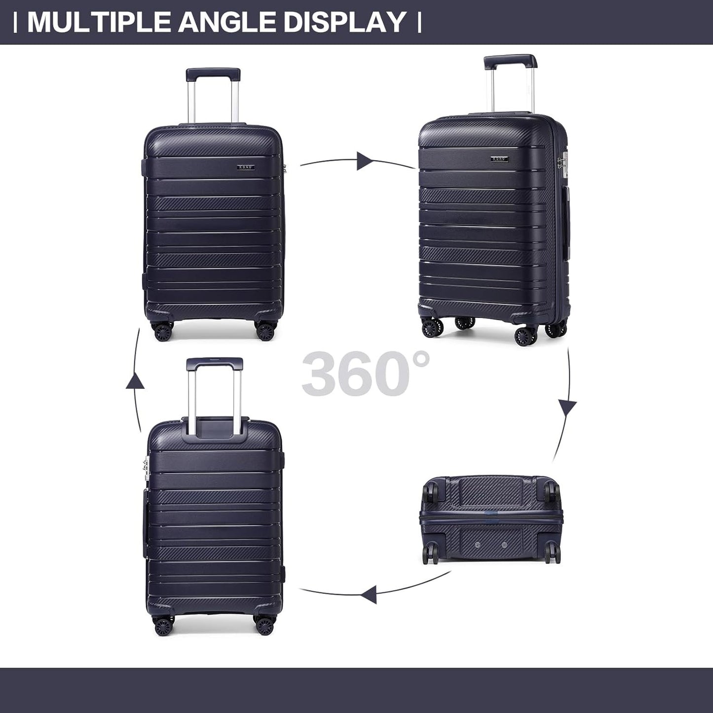 Kono Lightweight Hard Shell Suitcase Travel Carry On Luggage, Navy, Hard Cabin Suitcase