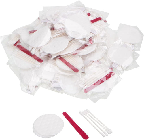100 Set Hisposable Hotels Cosmetic Vanity Amenities Hospitality Makeup，Disposable Travel Amenities Kit Bulk, Each Includes Cosmetic Cotton Pads, Cotton Swabs, Nail File for Motels Makeup Toiletries