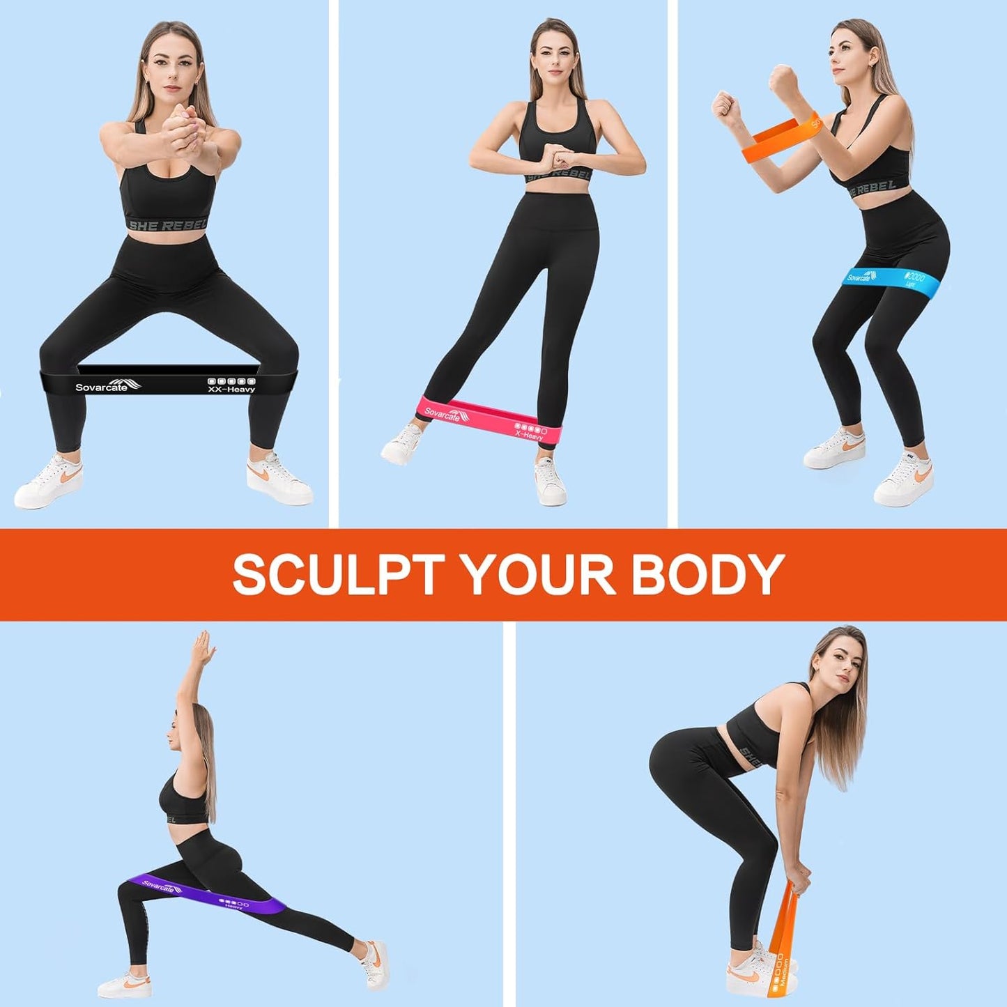 Resistance Bands [Set of 5] Exercise Bands Set for Women and Men 5 Strength Levels Latex Elastic Stretch Loop Physio Fitness Equipment for Home Gym Pilates Yoga Workout - Carry Bag Included