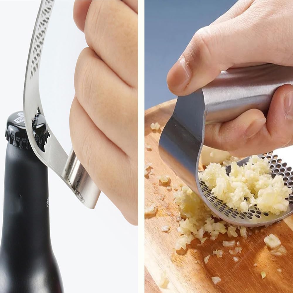 Stainless Steel Garlic Presser,2024 New Garlic Mincer Press Garlic Crusher with Cleaning Brushr And Peeler,Garlic Chopper Kitchen Tools Gadgets,Easy to Use.