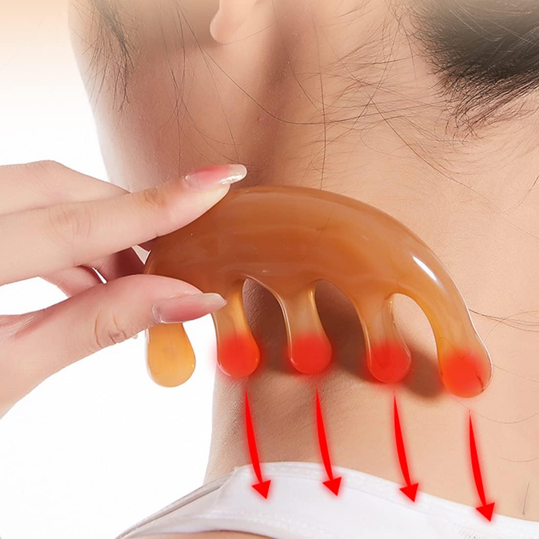 DULSPUE Gua Sha, Face Massager, Hair Comb, Scalp Massager, Scalp Massager, Wide Teeth Comb, Scalp Massage Brush, Beauty Tool Head Gua Sha (Amber)