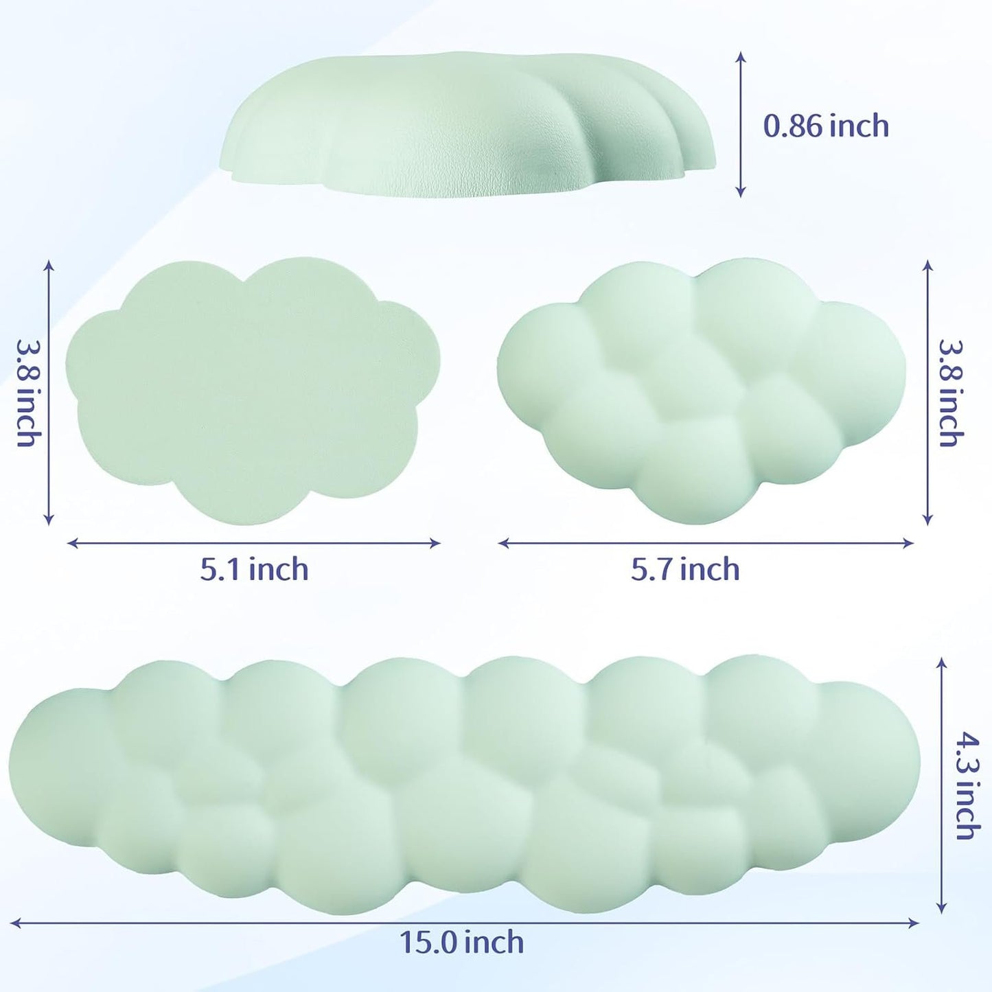 Sushret Cloud Wrist Rest Keyboard, Cloud Palm Rest Set with PU Leather Memory Foam, Cute Keyboard Rest for Wrist Support and Arm Rest, Desk Cloud Wrist Pad for PC/Gaming/Laptop/Computer-Light Green