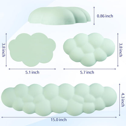 Sushret Cloud Wrist Rest Keyboard, Cloud Palm Rest Set with PU Leather Memory Foam, Cute Keyboard Rest for Wrist Support and Arm Rest, Desk Cloud Wrist Pad for PC/Gaming/Laptop/Computer-Light Green