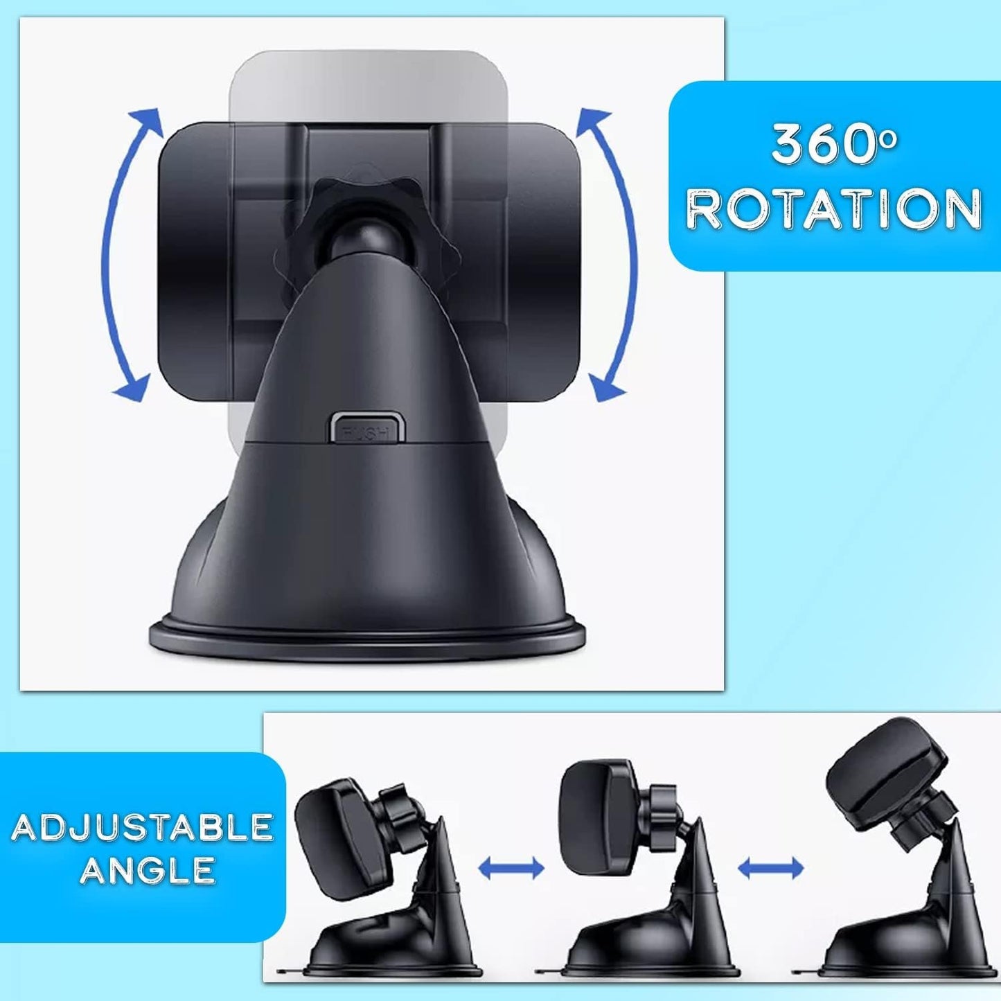 Mobile Phone Holder Car Suction Cup Dashboard Windshield Strong Suction Cup 360° Rotation Horizontal or Vertical Position, Universal Suitable for Smartphones up to 7.5 Inches Screen