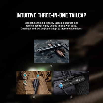OLIGHT Odin 2000 Lumens Rechargeable Tactical Flashlight, Flashlight with Magnetic Remote Switch, Picatinny Rail Mounted Light 300 Meters Long Distance (Black)