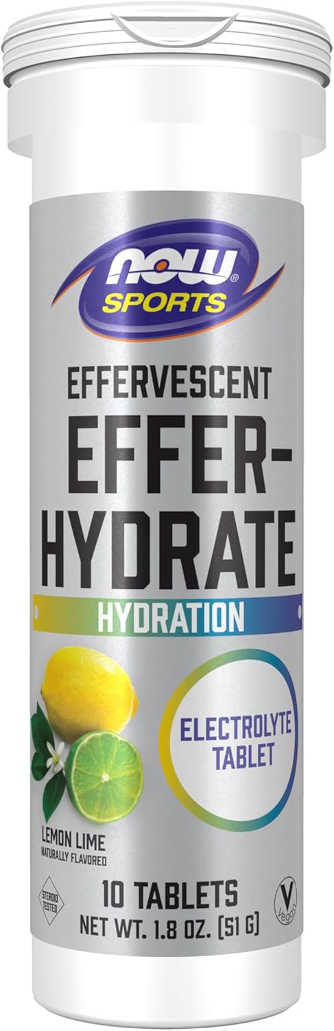 Now Foods Sports Nutrition, Effervescent Effer-Hydrate, Electrolyte Supplement, Recovery*, Lemon Lime, 10 Tablets