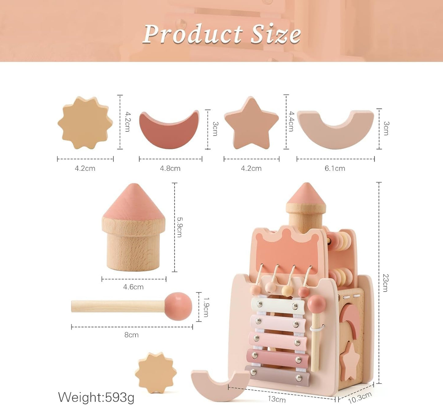 IEATFO Wooden Baby Activity Cube for Toddlers 1-3,5 in 1 Castle Shape Sorter Bead Maze Montessori Toys for Baby 6 Months+, Educational Learning Toy for Kids 1 Year Up