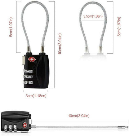 Luggage Locks, TSA Accepted 3 Digit Luggage Cable Locks with Alloy Body, Set Your Own Combination for Travel,Black