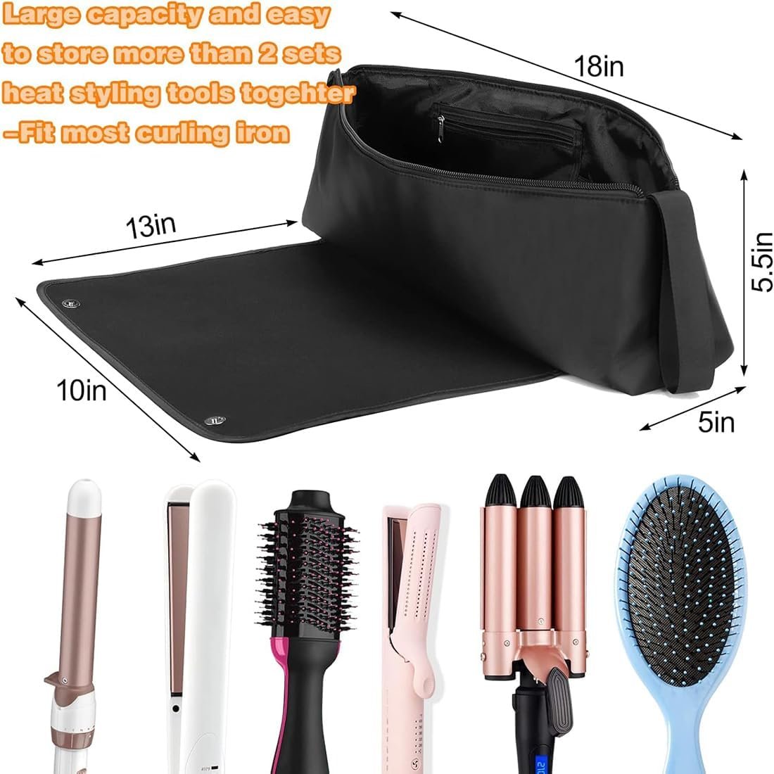2 in 1 Hair Tools Case With Heat Resistant Mat, Large Travel Bag for Flat Irons, Straighteners, Curling Iron, Haircare Accessories