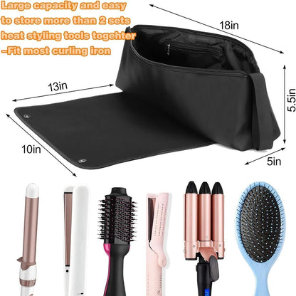 2 in 1 Hair Tools Case With Heat Resistant Mat, Large Travel Bag for Flat Irons, Straighteners, Curling Iron, Haircare Accessories
