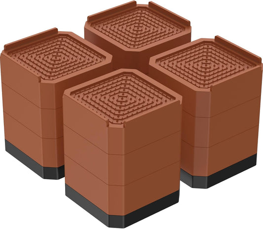 Bed Risers 3-Layer Detachable Adjustable Furniture Risers, Heavy-Duty Stackable Bed Lifts Risers, Durable & Stable Table Couch Sofa Bed Risers Detachable Bed Risers, Reusable Bed Risers (Brown)